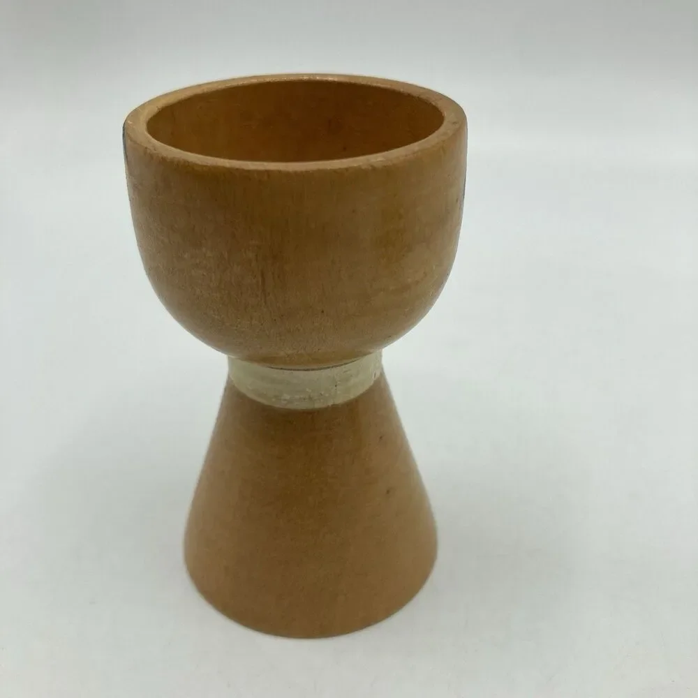 2 Vintage Wooden Japan Hand Painted Egg Cups His & Hers Mr & Mrs Folk Art Style